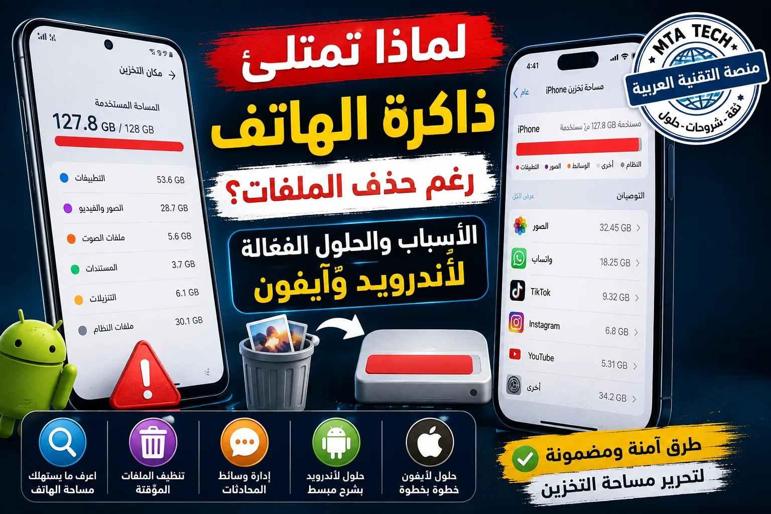 حل مشكلة امتلاء ذاكرة الهاتف في أندرويد وآيفون رغم حذف الملفات