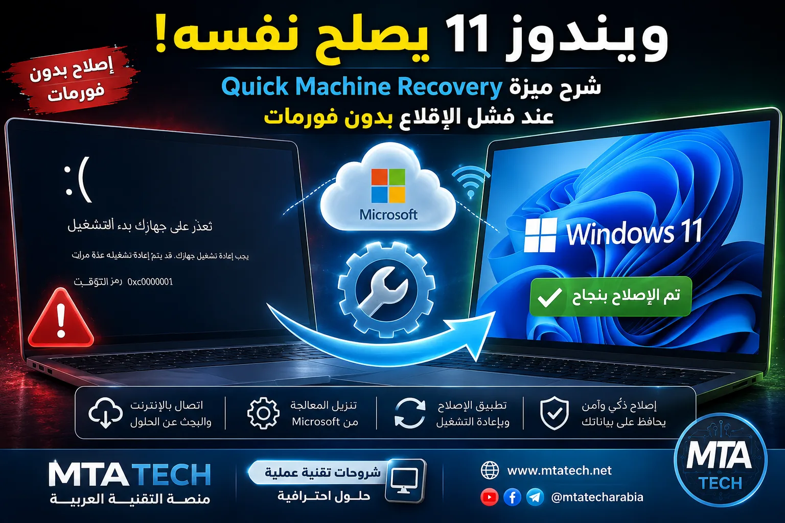 شرح Quick Machine Recovery لإصلاح ويندوز 11 عند فشل الإقلاع بدون فورمات