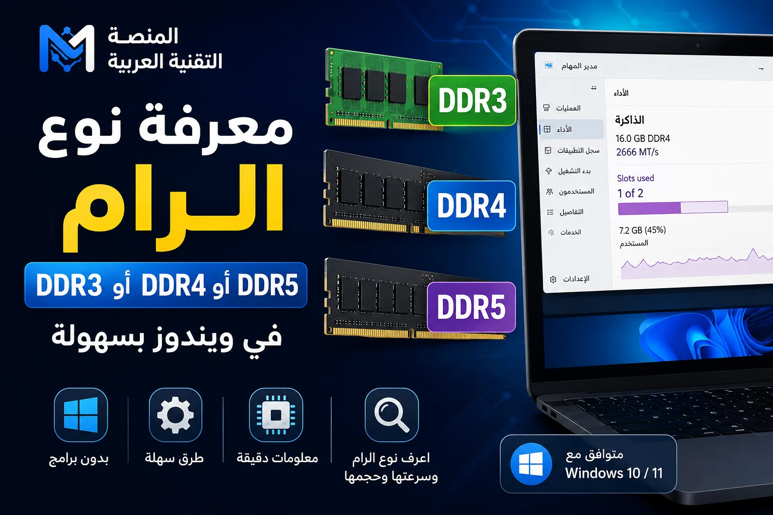 كيف تعرف نوع الرام DDR3 أو DDR4 أو DDR5 في ويندوز؟
