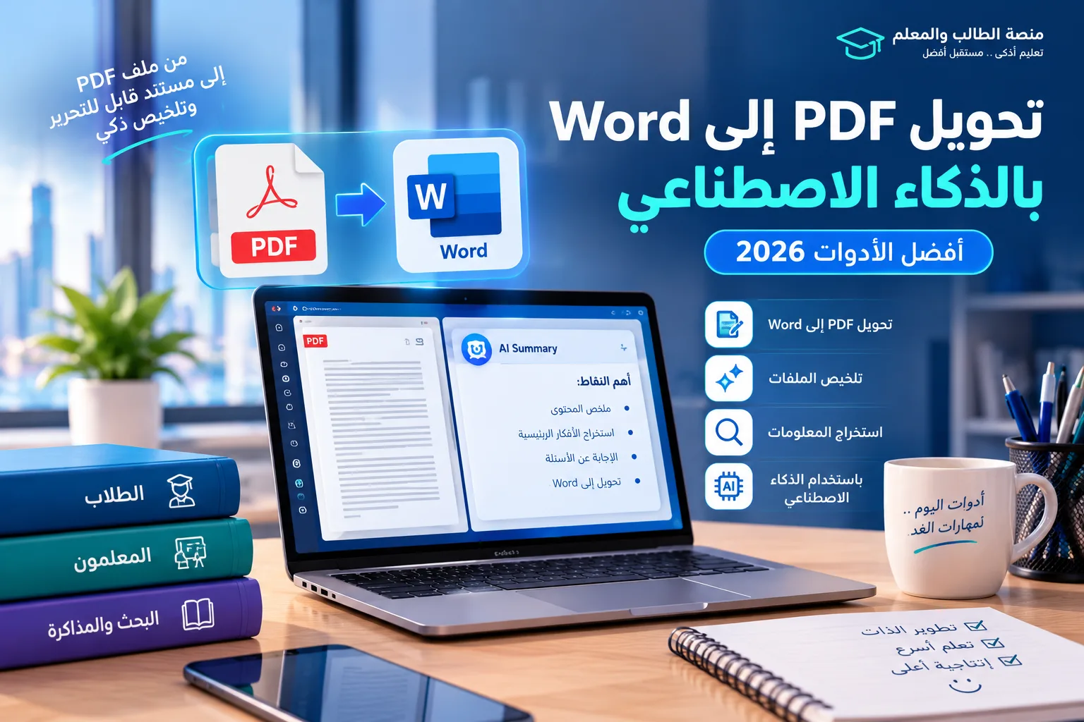 أفضل مواقع وأدوات تحويل ملفات PDF إلى Word وتلخيصها بالذكاء الاصطناعي 2026