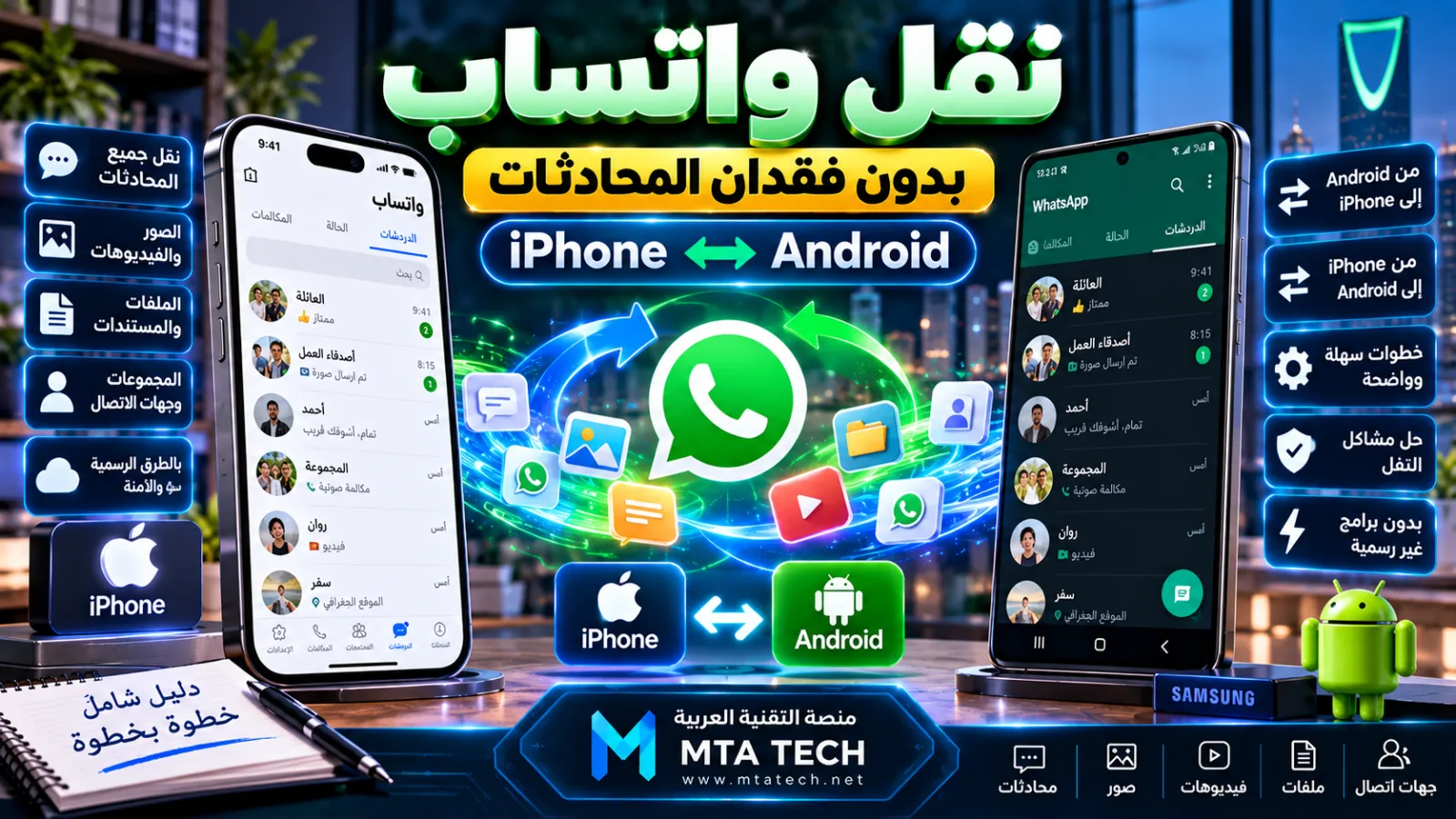 طريقة نقل محادثات واتساب من Android إلى iPhone والعكس بدون فقدان الصور والفيديوهات والمحادثات